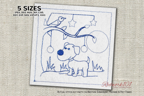 Dog Near Tree Redwork: A Designer's Review for Merch