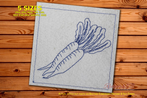 Fresh Organic Daikon Radishes Redwork Embroidery